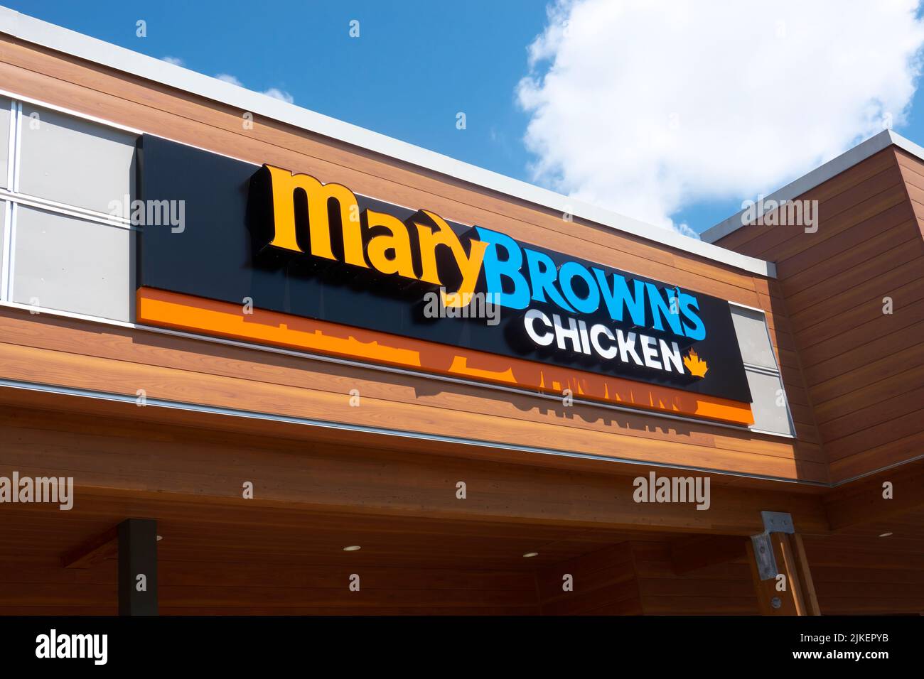 A restaurant sign for Mary Brown`s Chicken in Maple Ridge, B. C., Canada. Stock Photo